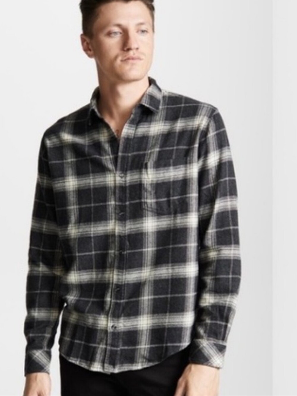 Rails Men's Forrest Coal Ivory Plaid Flannel Button Down Shirt Gorpcore M
